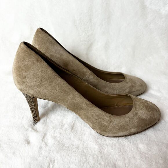 Tory Burch Tan Suede Pumps Snakeskin Stiletto Heels Women’s Sz 6M - Picture 2 of 9